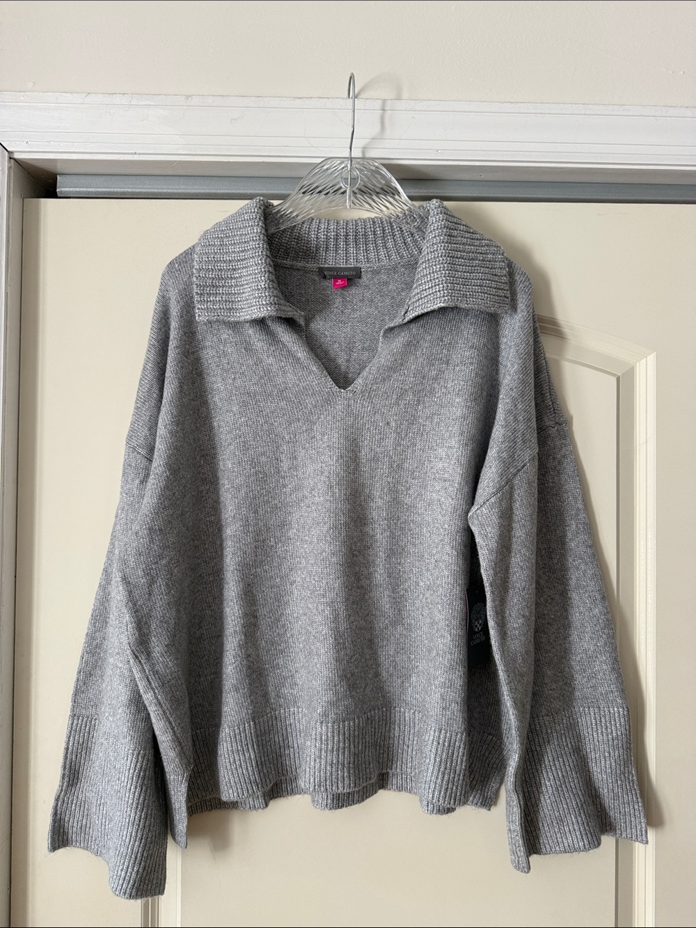 Vince Camuto Heather Gray V-Neck Collared Sweater Size XL